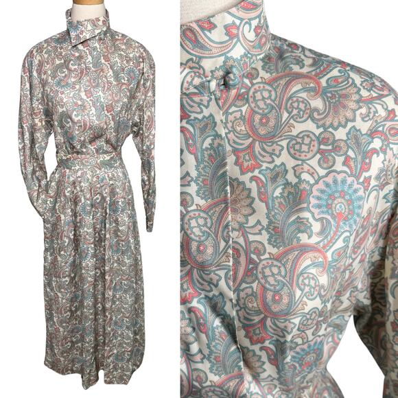 David Brooks vintage matching top skirt secretary set paisley pastel size S - Picture 1 of 7